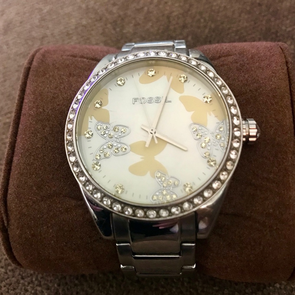Fossil Butterfly Face Watch Stainless Steel